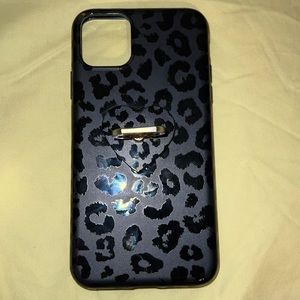 Velvet Caviar iPhone 11 Pro Max Black Leopard Phone Case with hook.